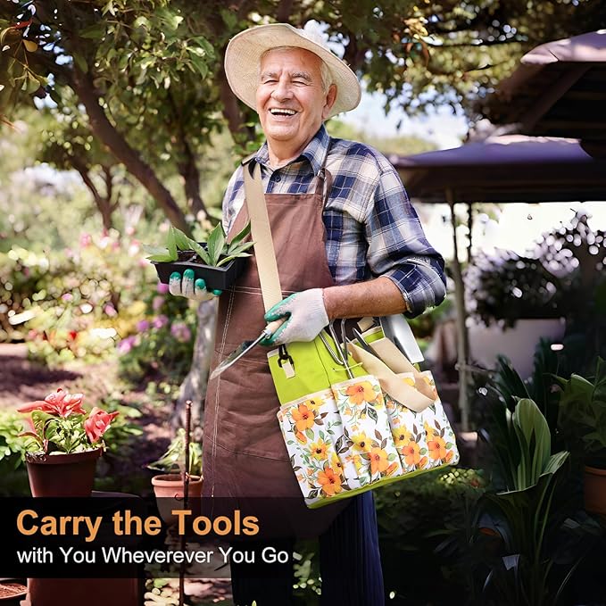 Garden Tools Set, Heavy Duty Gardening Hand Tools with Shoulder Crossbody Garden Tote Bag, Rust-Proof Garden Tools with Wood Handle, Ideal Gardening Gifts for Women Men