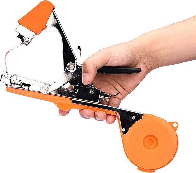Plant Tying Machine Tape Tool for Tomatoes Peppers Grapes Cucumbers and Vining Vegetables Quickly and Easily Tie, Great for Gardeners Farmers, with Tapes, Spare Parts, Staples - Orange