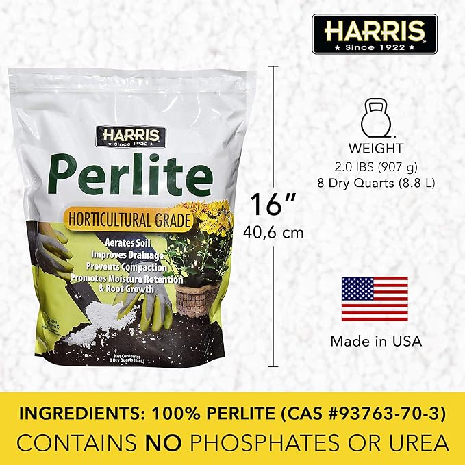 Harris Premium Horticultural Perlite for Plants and Gardening, 8qt to Promote Root Growth and Soil Health