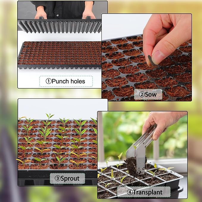 200 Cell Seed Starter Trays with Dibber – 20 Pack Reusable Seedling Trays for Germination Propagation, 200 Hole Soil Digger for Quickly Setting Out, Gift for Gardener