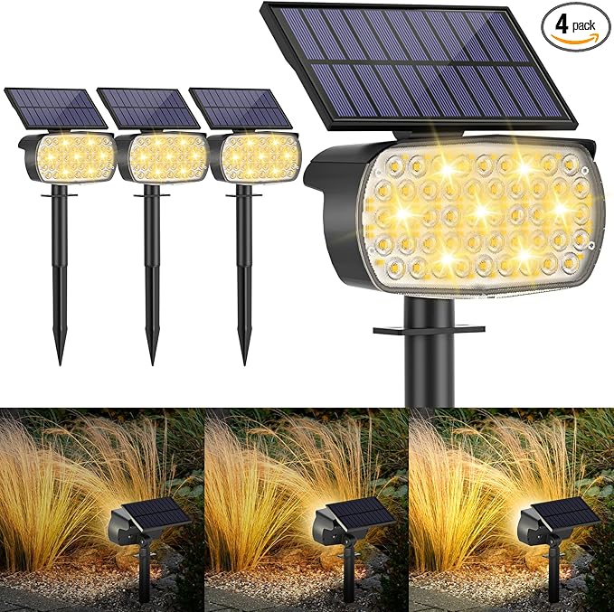 108 LED Solar Spot Lights Outdoor, Solar Lights Outdoor IP65 Waterproof, 3 Modes Solar Landscape Spotlights, Large Solar Panel Solar Powered Lights for Garden Yard Pathway(Warm White/4 Pack)