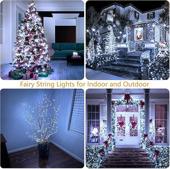 33FT 100LED Fairy Lights Battery Operated with Remote, Waterproof String Lights with Timer for Indoor & Outdoor, Twinkle Light Battery Powered Bedroom Wedding Christmas Decorations (Cool White)
