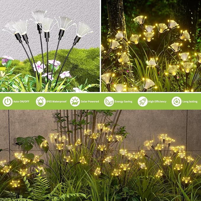 Flumy Solar Garden Lights, 64 LED Firefly Lights for Christmas Decorations, Waterproof Solar Outdoor Lights, Pathway Patio Outdoor Decor, Solar Swaying Lights, Swaying in The Wind(2 Pack)