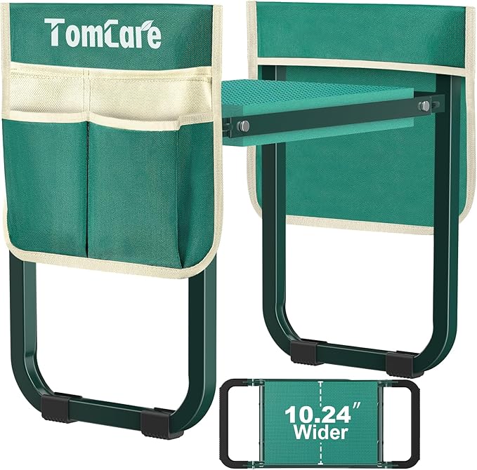 TomCare Garden Kneeler and Seat Upgraded 10.24" Wide Kneeling Pad Garden Bench with 2 Large Tool Bags Heavy Duty Garden Stool Foldable Garden Tools Gardening Gifts for Women Men Seniors Gardeners