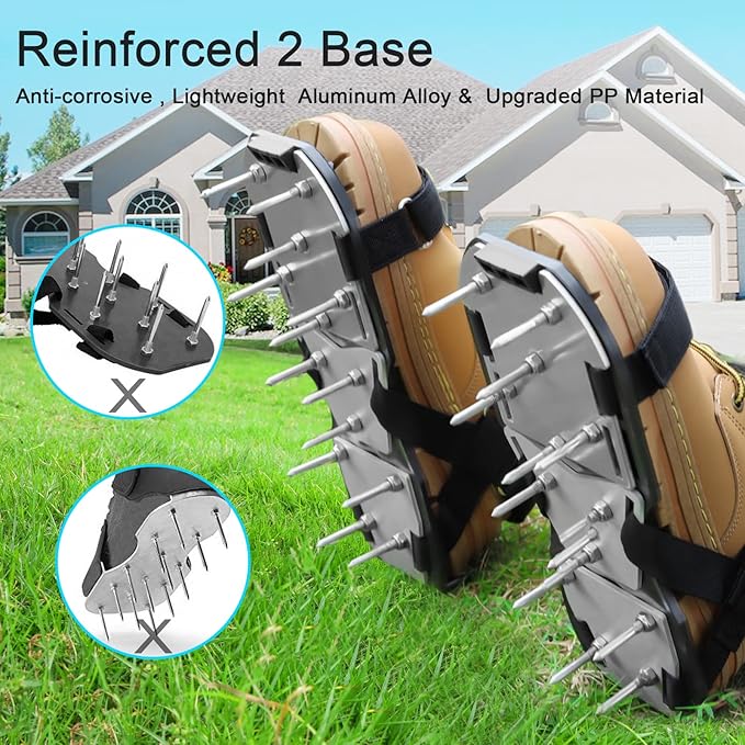 Lawn Aerator Shoes for Grass - Pre-Assembled Grass Aerator Shoes for Lawn - Soil Yard Aerator Tool for Aerating Patio Garden, Black