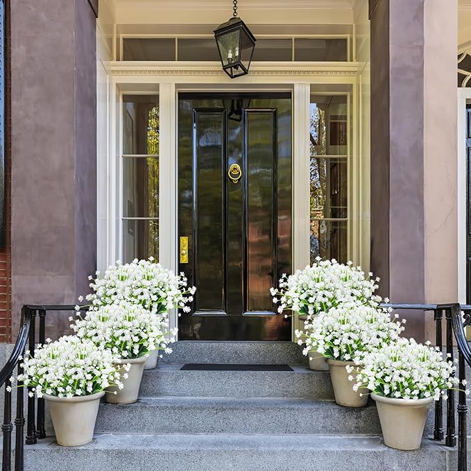 24 Bundles Artificial Flowers for Outdoor,No Fade Fake Plastic Flowers Faux Plants for Decoration Hanging Planters Indoor Outside Garden Porch Window Box Home Wedding Farmhouse