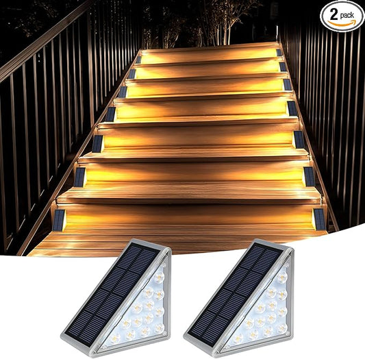 Solar Step Lights for Outside Waterproof IP67, Outdoor Stair Lights 2 Pack, Solar Stair Light Outdoor LED Outdoor Step Lights Decor for Deck, Front Step, Patio, Garden