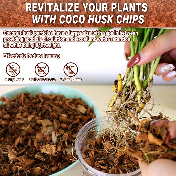 Coco Chips for Plant - COCOUNT Shell 6 Pack Organic Coconut Husk Chips with Low EC & PH Balanced, High Expansion Coconut Substrate Coco Husk Mulch for Garden, Flowers and Reptile'