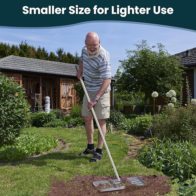 Lawn Leveling Rake 17 inch, Lawn Leveler Garden Tool with Stainless Steel Handle Rakes for Lawns Heavy Duty Landscape Rake for Backyard, Garden, Golf Course, Farm, Pasture