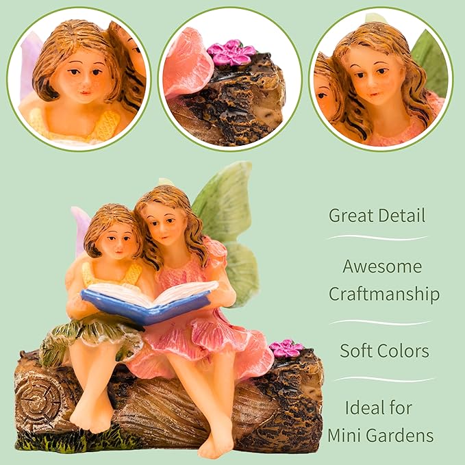 Fairies for Fairy Garden, Fairy Garden Accessories for a Garden - Garden Fairies for a Miniature Fairy Garden - Cute Fairy Garden Fairies, Sitting Sister Fairies