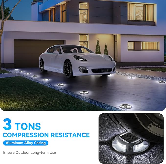 AGPTEK Solar Driveway Lights 4 Pack, 2 Colors in 1 Outdoor Solar Deck Dock Marine Waterproof LED Driveway Marker Security Lights for Outside Pathway,Boat Dock,Step,Walkway,Path,Garden (Blue & White)