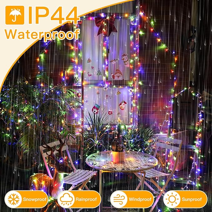 Ollny Christmas Lights Outdoor 200LED 60FT, Multicolor Connectable Plug in Fairy Light Indoor, 8 Modes Waterproof Timer Plug in LED String Lights for House Outside Bedroom Patio Balcony