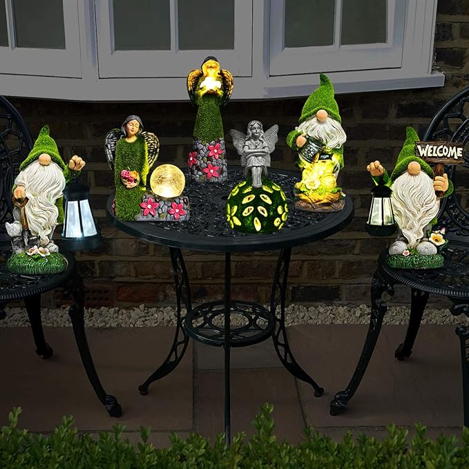 ASAWASA Angel Garden Figurine - Outdoor Statue, Solar Garden Sculpture with Angel of Peace Resin Praying Angel Art Decor for Patio, Lawn, Yard, Porch