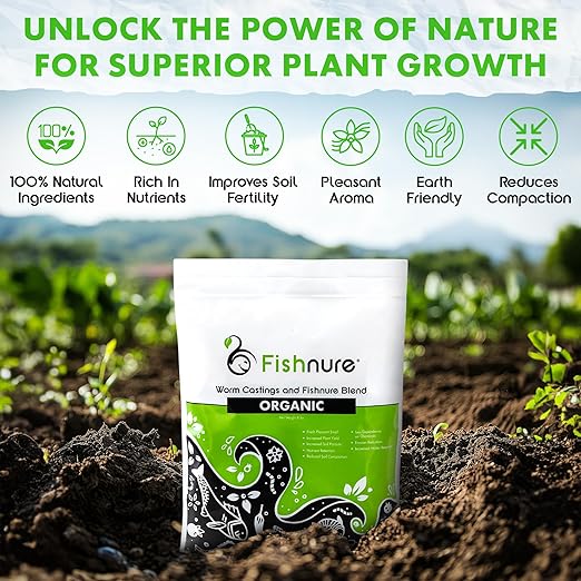 Fishnure - Humus Blend of Fish Fertilizer for Plants with Worm Castings, Enhances Fertility of Garden Soil for Outdoor Plants, Indoor Plant Food & Gardening Essentials, Gardener Gifts, 8 lbs