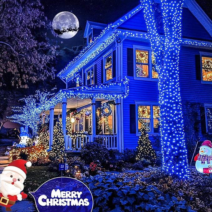 JMEXSUSS 2 Pack Blue Solar Christmas Lights, Total 400 LED 151FT Solar String Lights Outdoor Waterproof, 8 Modes Blue Christmas String Light for Outside Garden Party Patio Tree Decorations