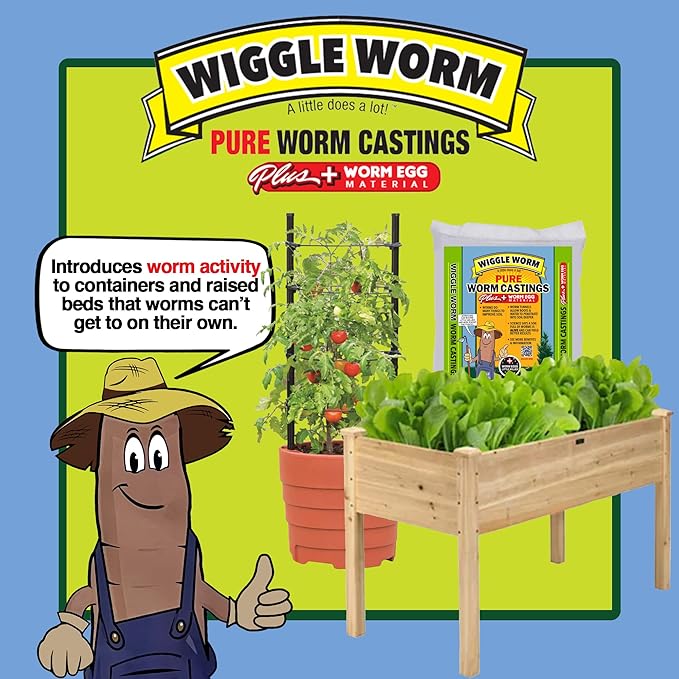 Raised Bed Mix, 40 Pound Bag - Worm Egg Material Mixed with Odor Free Wiggle Worm Pure Worm Castings - All Organic - Ready to Add Direct to Raised Bed, Planter, etc.