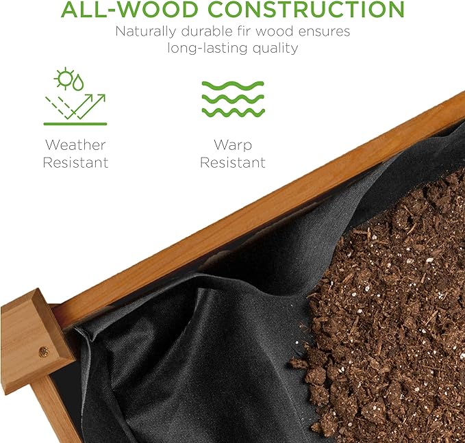 Best Choice Products 48x24x30in Raised Garden Bed, Elevated Wood Planter Box Stand for Backyard, Patio, Balcony w/Bed Liner, 200lb Capacity - Acorn Brown