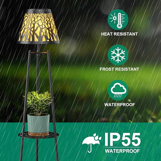 2 Pack Metal Solar Floor Lights Outdoor with Plant Stands, 45.5'' Solar Powered Street Lights, Solar Lantern for Garden Yard Pathway Driveway Porch