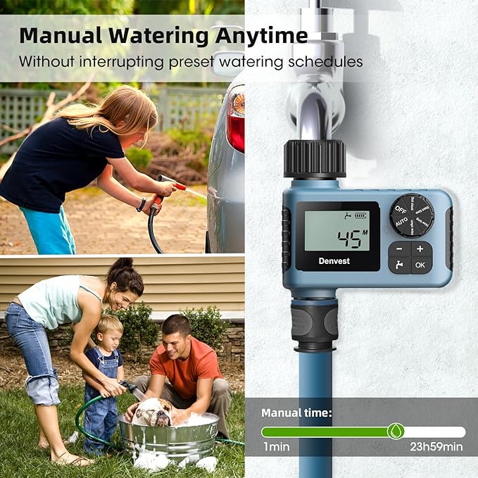 Hose Timer, Water Timer for Garden Hose Faucet, Sprinkler Timer Outdoor, Irrigation Timer with Rain Delay/Manual for Garden/Outdoor Hose, Yard, Lawns, 1 Outlet