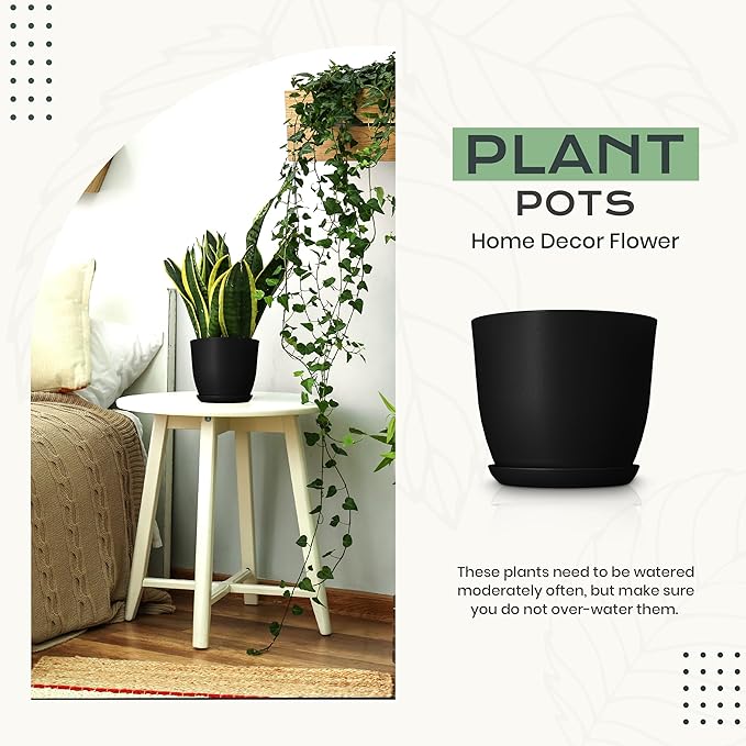 Utopia Home - Plant Pots Indoor with Drainage - 7/6.6/6/5.3/4.8 Inches Home Decor Flower Pots for Indoor Planter - Pack of 10 Plastic Planters for Indoor Plants, Cactus, Succulents Pot - Black
