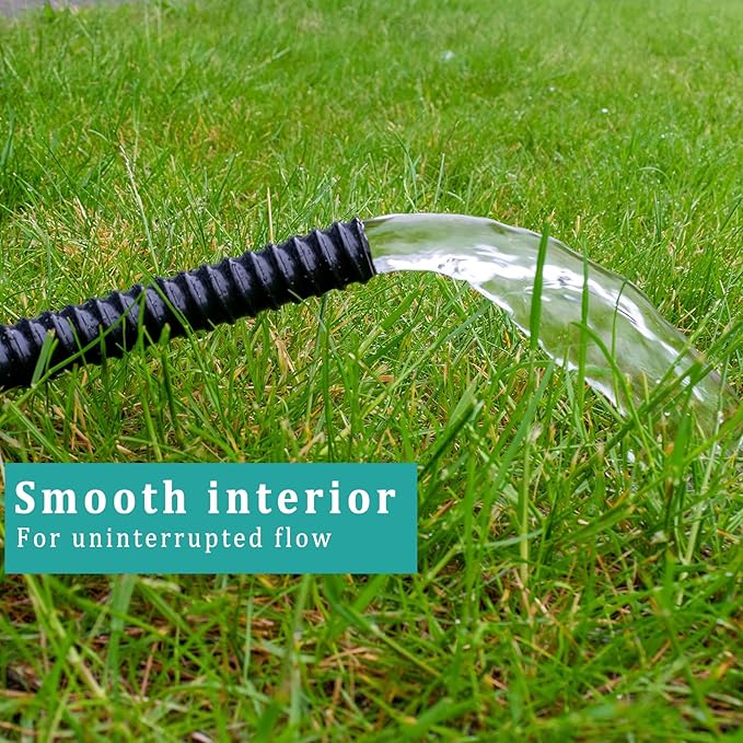 Pond Tubing ID 1/2” × 10ft Black Corrugated Flexible Reinforced Waterfall Pond Tube Sump Pump Hose, Non-toxic & Kinkproof (10 ft, 1/2" ID)