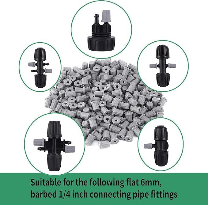 60 Pcs 1/4 Inch Barbed Connector End Caps Rubber Plugs for 1/4 Inch Irrigation Tubing System