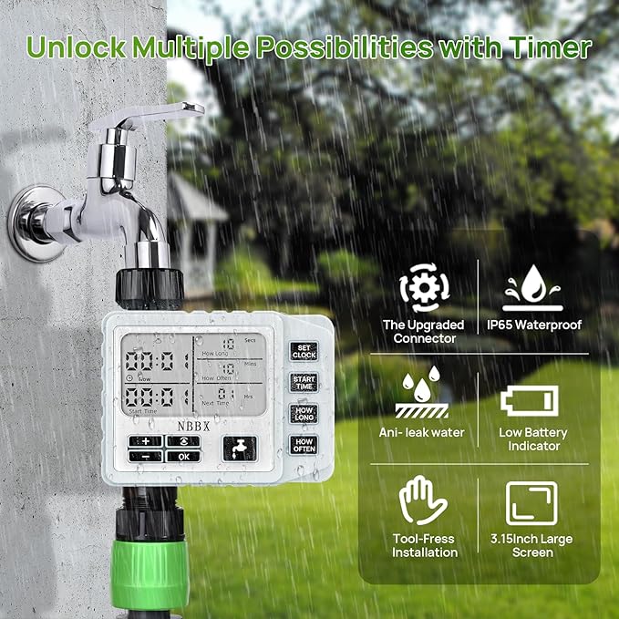 Digital Sprinkler Timer for Garden Hose Watering, Battery Powered Hose Timer with Rain Delay, Manual, Automatic Watering System, Outdoor Programmable Water Timer Irrigation Timer