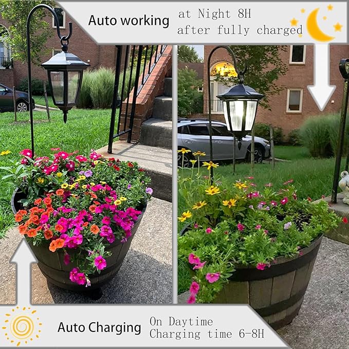 Viewsun 34 Inch Solar Hanging Lights, Shepherd Hook Lights with 2 Shepherd Hooks Waterproof Outdoor Decorative Solar Lantern Lights for Garden Decor, Patio, Backyard, Pathway, 2 Pack