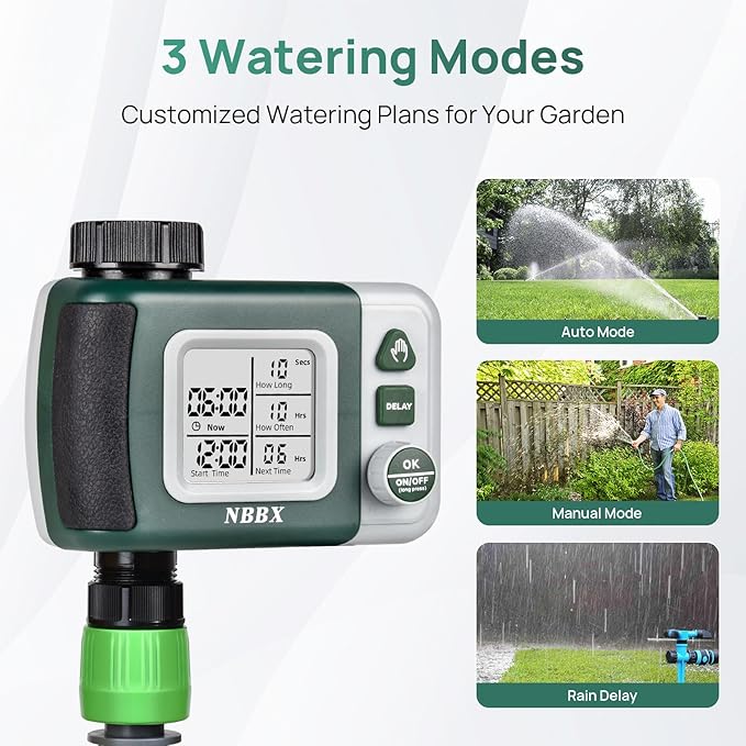 Digital Sprinkler Timer for Garden Hose Watering, Battery Powered Hose Timer with Rain Delay, Manual, Automatic Watering System, Outdoor Programmable Water Timer Irrigation Timer for Lawn Yard