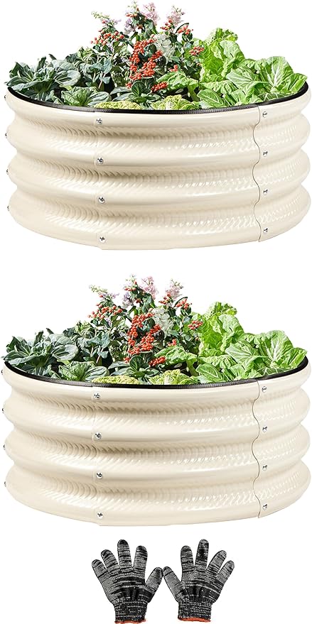 2Pack 2x2 FT Round Raised Garden Bed, Galvanized Planter Raised Beds for Outdoor Vegetables, Flowers & Herbs, Heavy-Duty Metal Raised Garden Beds, Rust-Resistant & Easy Assembly (White)