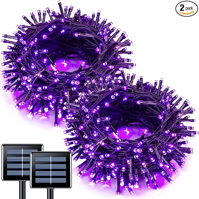 JMEXSUSS 2 Pack Purple Solar Lights Outdoor Waterproof: Each 100 LED 33ft Purple Solar Christmas Lights - 8 Modes Solar Christmas Lights for Outside Tree Holiday Garden Party