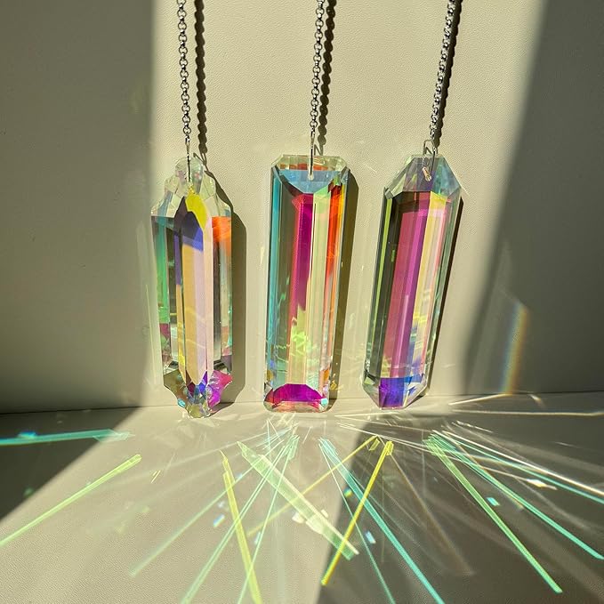 3PCS 5" Large Crystal Sun Catcher Prisms, Hanging Suncatchers with Glass Prism, Rainbow Maker for Room, Windows,Garden,Fantasy Aesthetic Home Decor. (YGBS01)