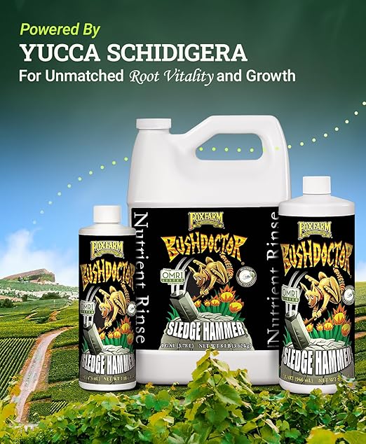 FoxFarm BushDoctor Sledgehammer - Rinse Formula with Yucca Saponin, Clears Fertilizer Buildup, Enhances Root Moisture Absorption - Perfect for Hydroponic and Soil Application (Pint)