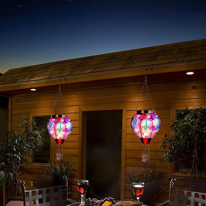 Solar Lantern Outdoor Waterproof, Hanging Lantern for Backyard Porch Patio Lawn Pathway Decor, Yard Decorations, Hot Air Balloon Garden Gifts