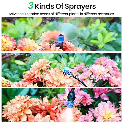 MIXC 230FT Drip Irrigation System,Quick Connector Garden Watering System Automatic Sprinkler System Kit for Lawn Raised Bed Greenhouse Plant Watering System with 1/2'' Tubing,Drip Emitters,Connectors