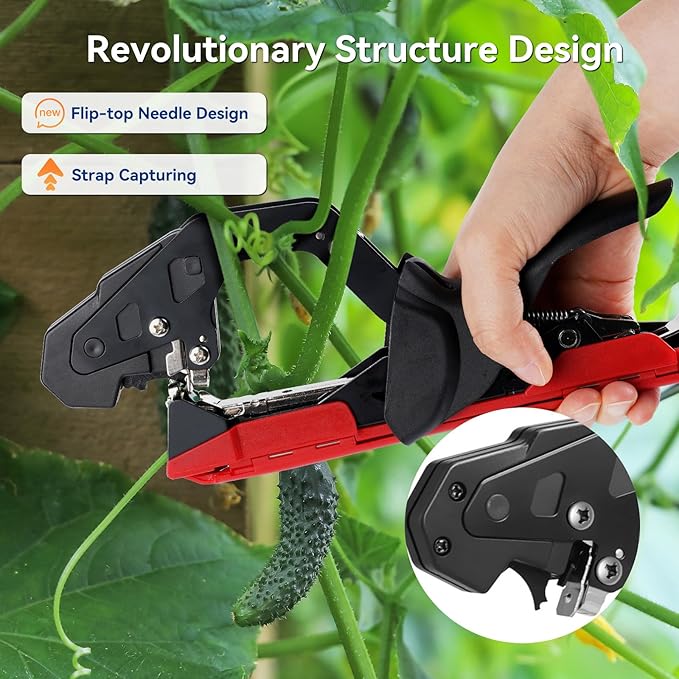 Upgraded Plant Tying Machine, Lightweight Plant Type Gun with 20 Rolls Tapes, 20000Pcs Staples to Tie Up Vine, Plant Tying Tool with SK5 Blade Replacement for Tomato, Cucumber, Grape (Red)