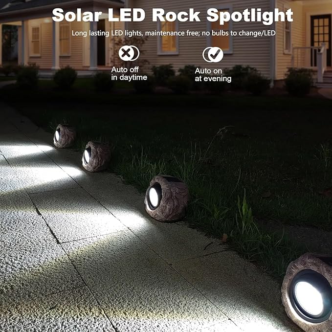 2 Pack Solar Rock Lights, Outdoor Decorative Garden Spotlights for Pathway, Walkway, Yard, Landscape, Patio