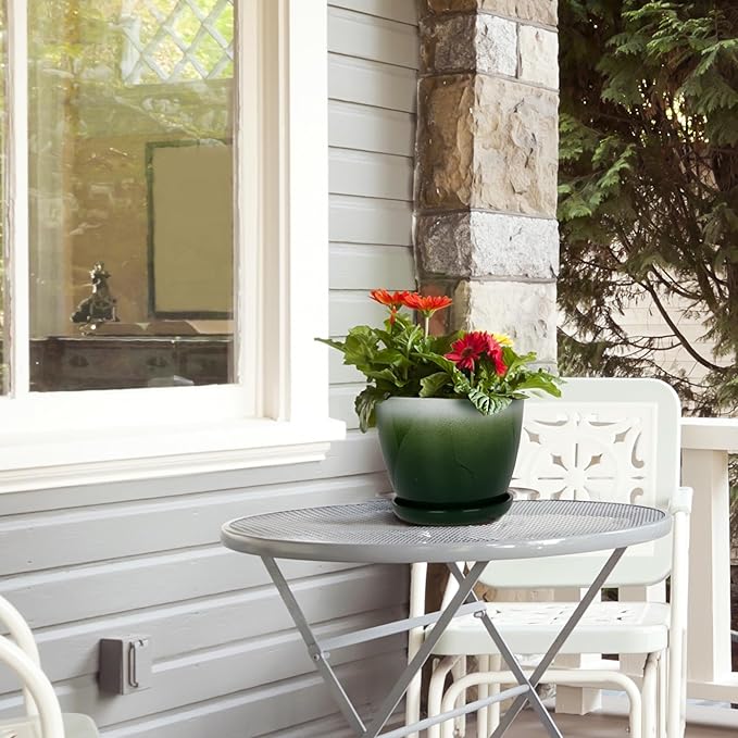 Worth Garden Plastic Round 8" Planters for Indoor Plants - Set of 6 Multicolor Small Gloss Flower Pots with Drainage Holes and Saucers - Home Decorative Christmas Containers