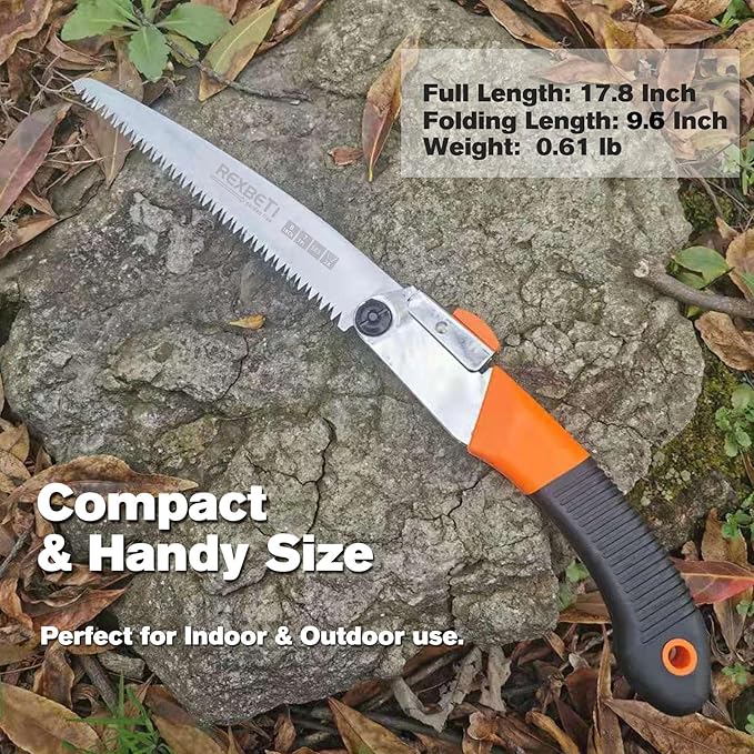 REXBETI Folding Saw, Compact Design 8 Inch Blade Hand Saw for Wood Camping, Dry Wood Pruning Saw with Hard Teeth, Quality SK-5 Steel