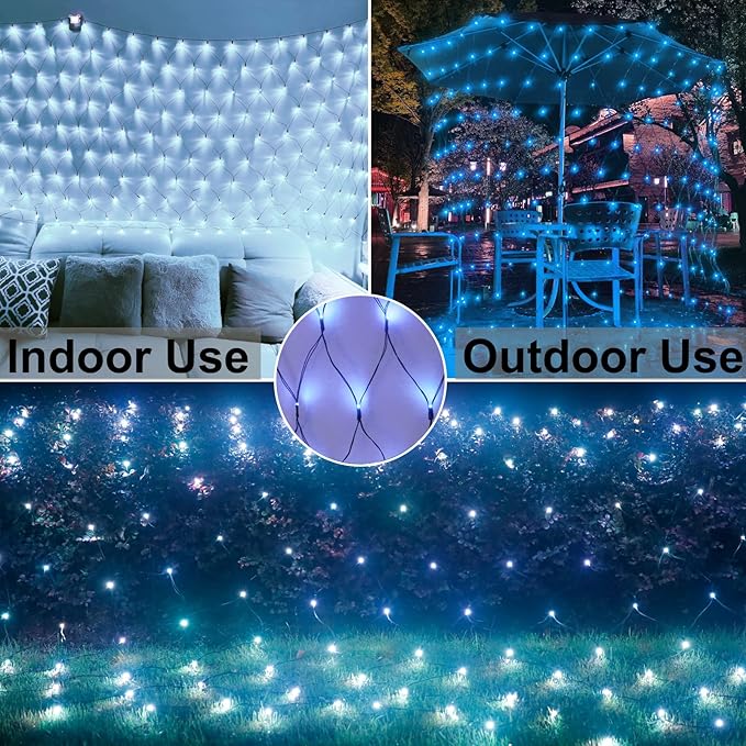 Christmas Decorations Net String Light Outdoor, 14.8ft x 5ft 300 LED White Net Lights Connectable 8 Modes Fairy Mesh Light Plug in for Bushes Tree Garden Home Party Halloween Christmas Decor
