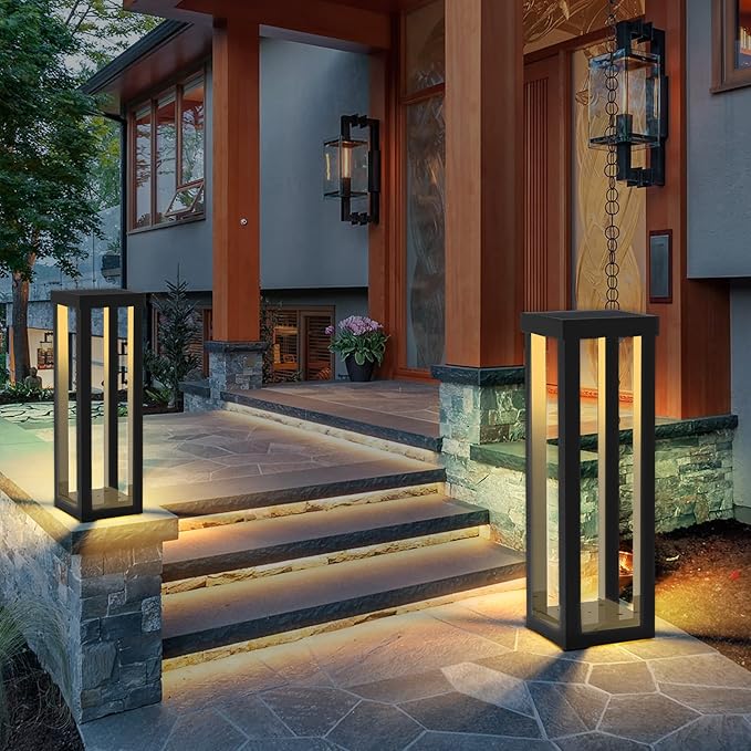 Solar Patio Floor Lamp Outdoor, 4 Pack Solar Landscape Path Lights with 3 Light Modes, Garden Decorations Waterproof 12H Endurance Cordless Landscaping for Porch Lawn Yard Backyard (Black)