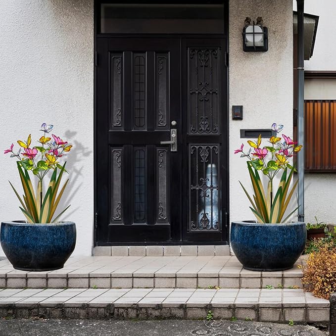 Garden Outdoor Butterfly Enlarge Thickened Wind Resistant Metal Agave Garden Art Metal Plant Country Sculpture Statue Decorations Ornaments Artificial Waterproof Butterflies(Light Green 2pcs)