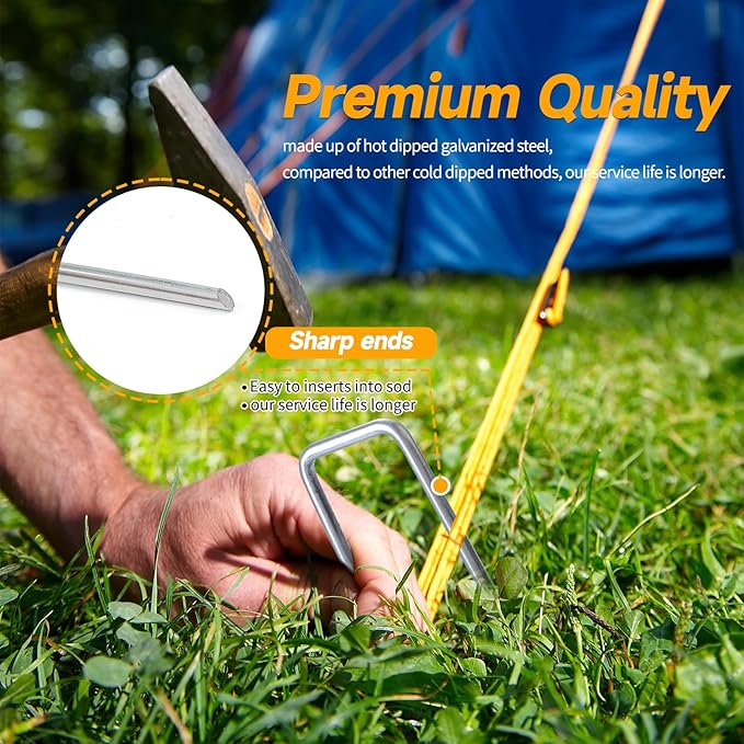 100 Pack Landscape Staples 8 Inches 10 Gauge Galvanized Garden Stakes Plant, for Securing Weed Fabric Barrier, Garden Hose Stake, Artificial Turf Stakes