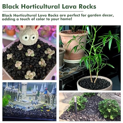 11 Pounds Black Lava Rocks, 5-8 mm Lava Rocks for Plants Bonsai, Rocks Horticultural Grit Soil Cover Gravel for Succulents and Hydroponics, Fairy Gardening, Top Dressing, Plant Drainage