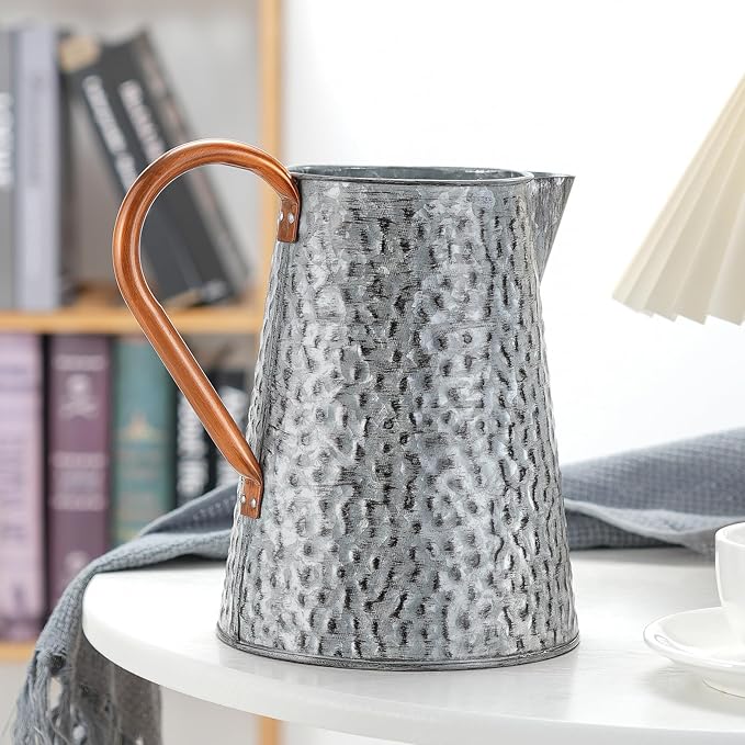Metal Galvanized Decorative Watering Can Metal Flower Milk Jug Vase Pitcher Holder for Indoor Outdoor Plants
