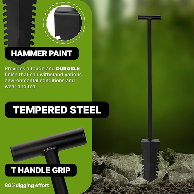 CKG Metal Detecting Shovel Digging Tool with Double Serrated Blade – Heavy Duty Digger Garden Root Cutter T-Handle Spade Professional Metal Detector Accessories, Single