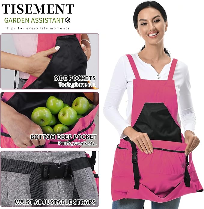 Gardening Apron,Unisex 8Oz Waterproof Canvas Garden Apron with Pockets for Harvesting, Gardening Gifts for Women