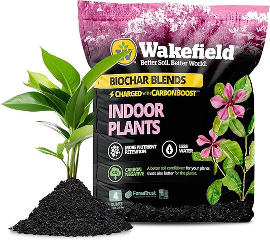 Wakefield Premium Biochar Indoor Plant Potting Mix with CarbonBoost – Professional Grade Soil for Houseplants & Indoor Plants – Organic Compost Potting Soil with Pine Bark and Worm Casting – 4 Quart