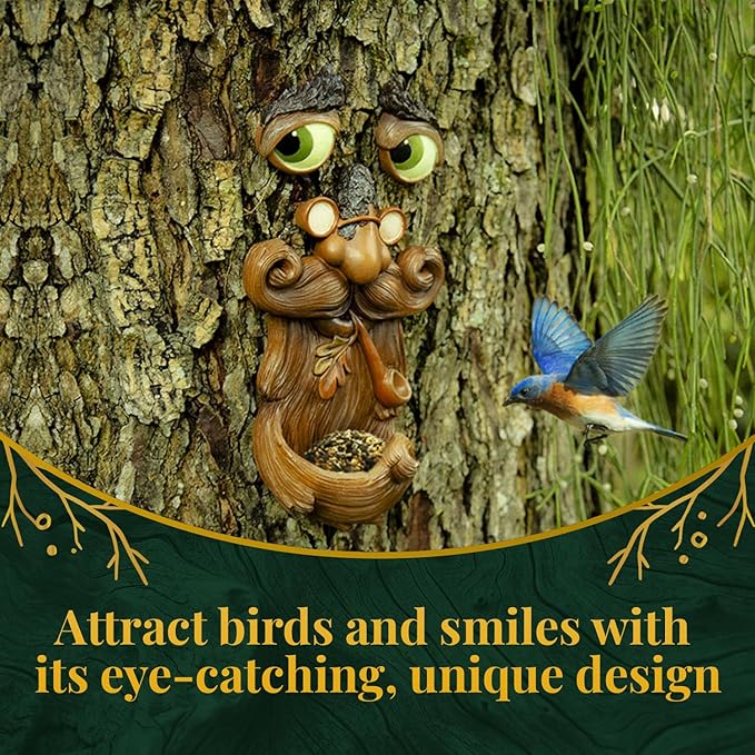 Tree Faces Decor Outdoor – Tree Hugger Yard Art Garden Decoration – Unique Bird Feeders for Outdoors and Indoors – Old Man Tree Art Brown