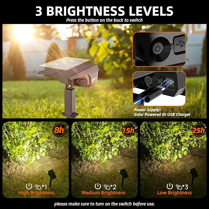 Solar Lights Outdoor Waterproof Landscape Lights, 40 LEDs Solar Spot Lights Outdoor Spotlights with 3 Light Modes, USB & Solar Powered Garden Yard Wall Lights Auto On/Off for Patio 6 Pack